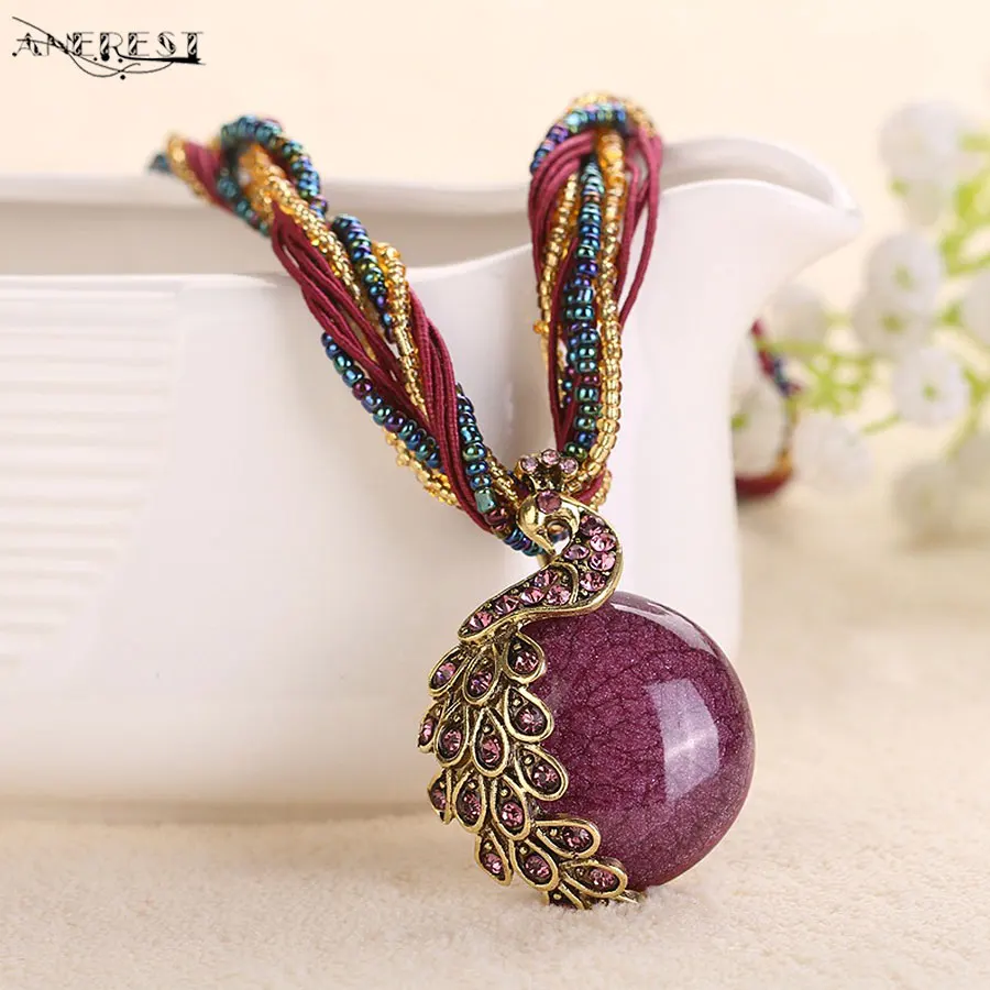 rope weave ethnic statement women chain necklaces & pendants stone bead