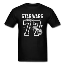 Camiseta estampada de Star Wars 77, camiseta blanca y negra para hombre, camisetas de algodón, ropa hípster, camisetas Vintage con letras No se desvanecen