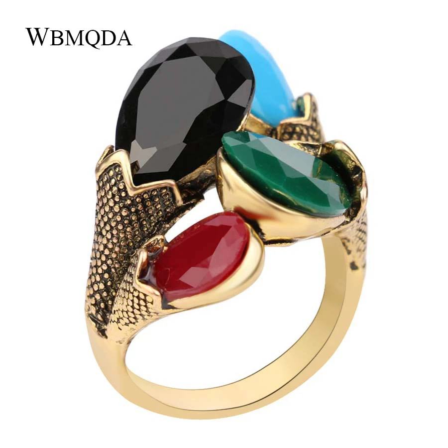 Free Shipping Bohemian Flower Bud Wedding Rings For Women Vintage Resin Antique Gold Ring Party Accessories Fashion Jewelry 2018