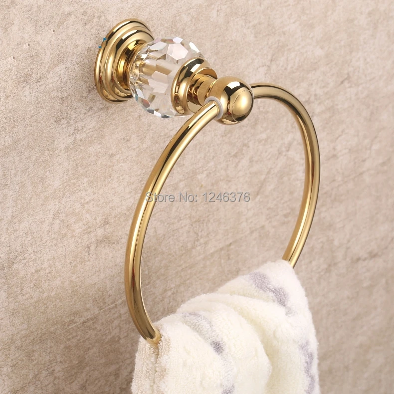 Free shipping high quality popular style Luxury Crystal + Brass Gold Towel Ring, Towel Bar,Towel Holder Bathroom Accessories luxury brass gold towel ring towel holder towel bar bathroom accessories free shipping