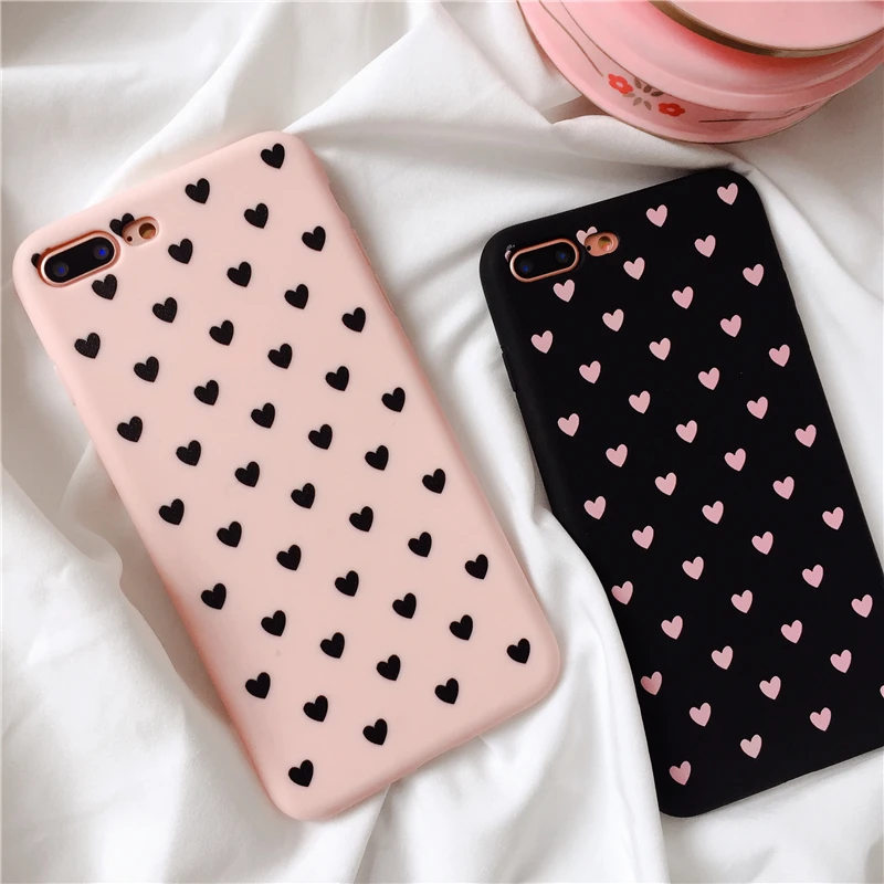 

MYSUN Phone Case for iphone 6 6s 7 8 Plus 7Plus 8Plus Soft Matte TPU Simple Couple Pink Love Heart Pattern Cover for iphone 6