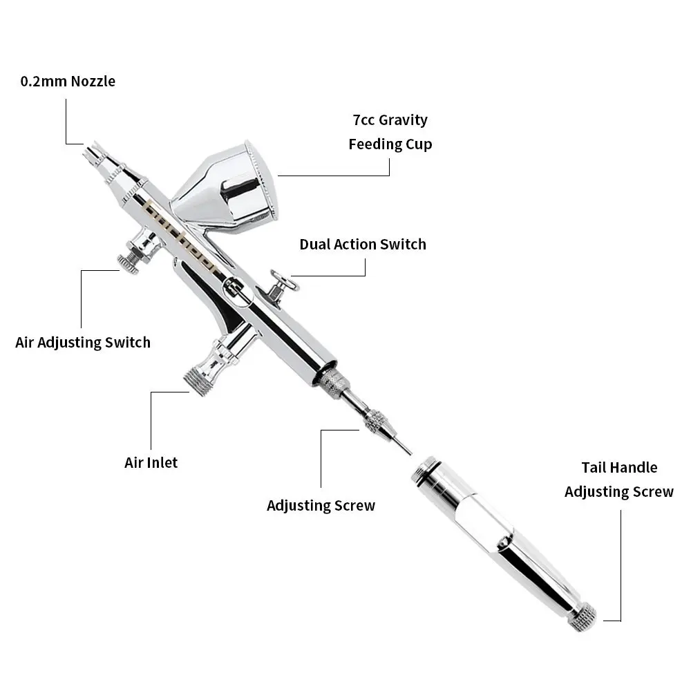 Gocheer Мини Аэрограф пистолет Набор для ногтей Макияж Аэрограф для украшения торта 9cc 0,2/0,3/0,5 мм комплект распылителей Краски Живопись моделирование