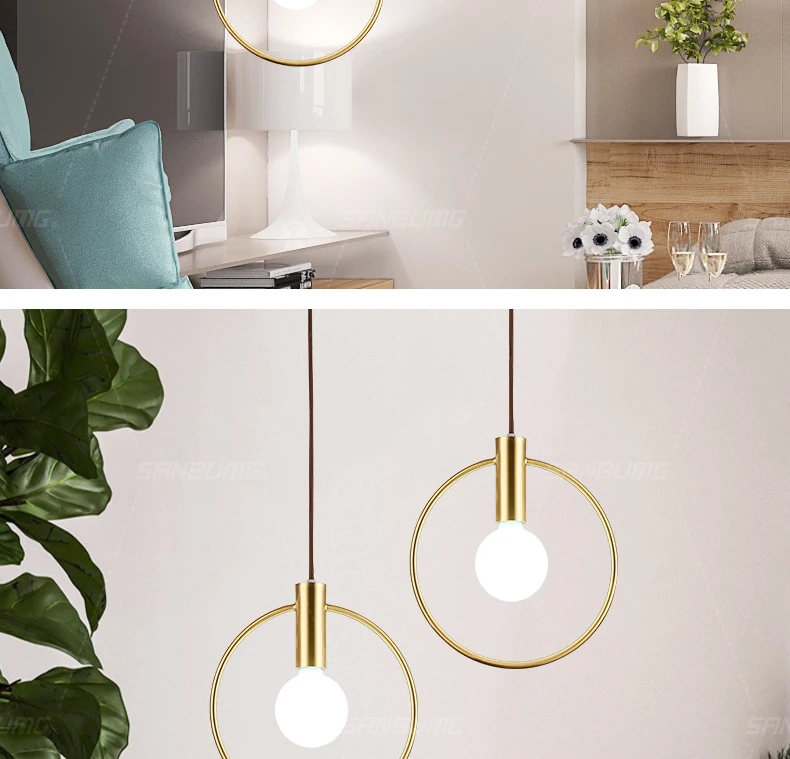 Base para Sala de Estar de Cabeceira Restaurante do Hotel Sanbumg Nordic Criativo Moderno Luzes Pingente Anel Dourado E14 Varanda Bar 5 SANBUMG Nordic Criativo Moderno Luzes Pingente Anel
