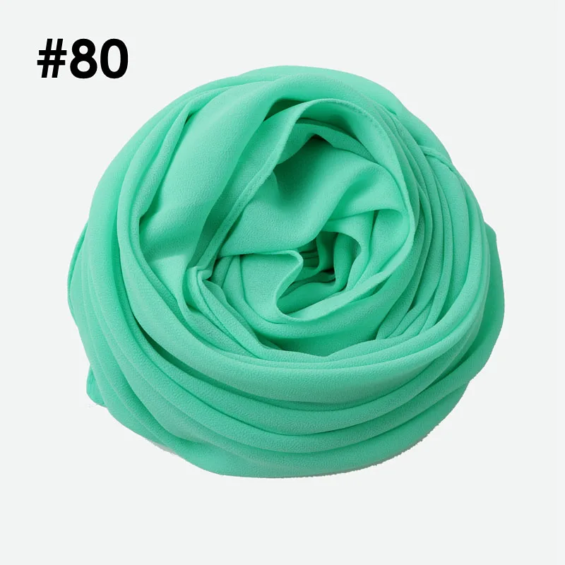Цельный высококачественный Женский мусульманский однотонный шифоновый хиджаб длинный шарф из жоржета шали исламские головные уборы шарфы - Цвет: 80 speer mint