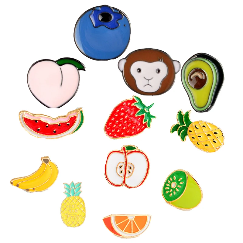 

Cartoon Animal Fruit pin Monkey Peach Avocado Kiwi Banana Pineapple Shirt bag cap Pin Badge Gift Jewelry