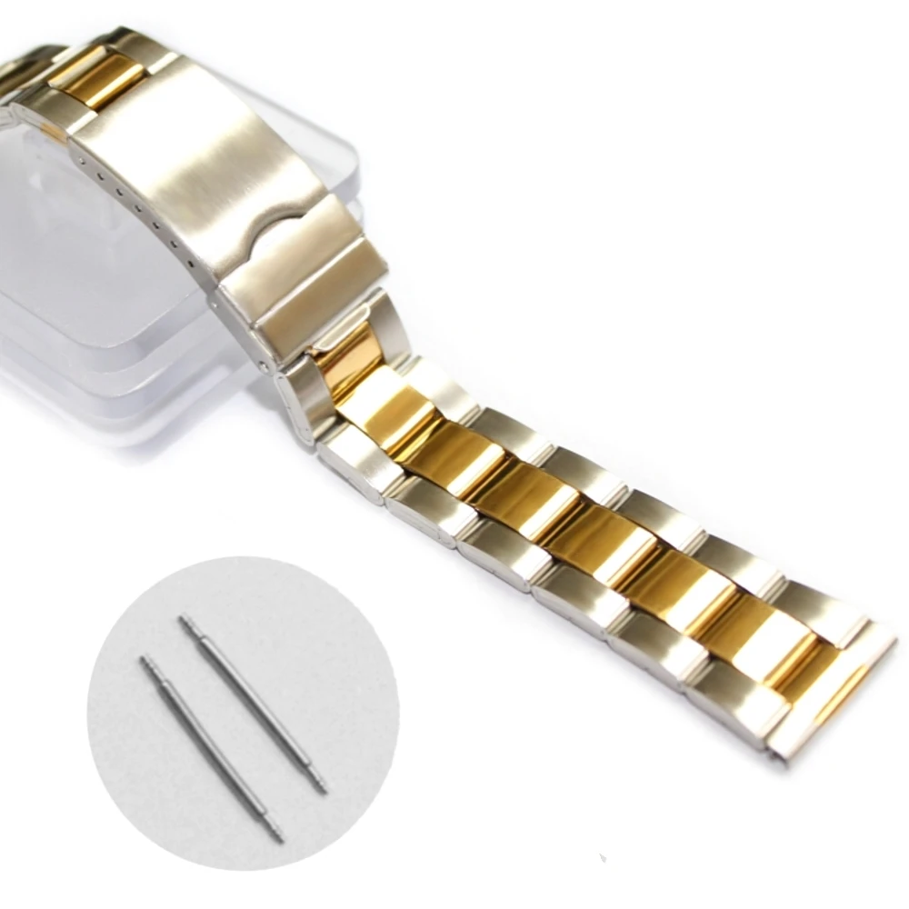 20mm Gold With Silver Color Stainless Steel Unisex Watch Band Straps