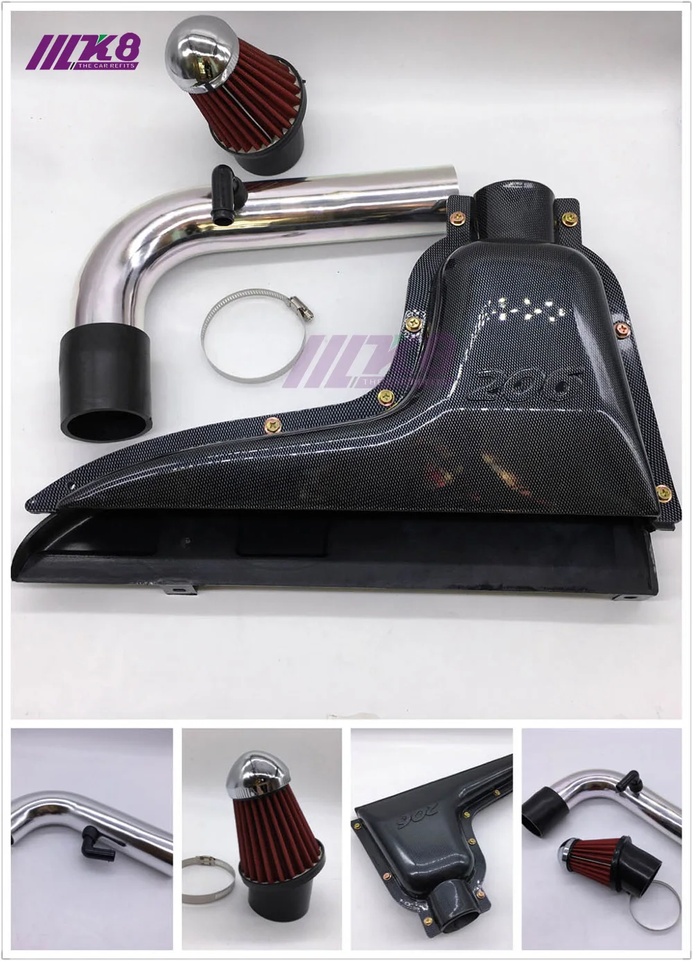 

Air filter Carbon fiber High Flow Air Intake Kit For For Peugeot 206