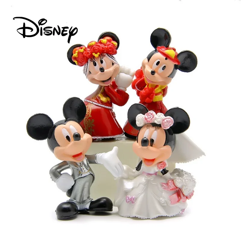 

Disney 4pcs Mickey Mouse Cartoon Anime Couple Action Figure Minnie Wedding Silicone Doll Decoration Decoration Birthday Gifts