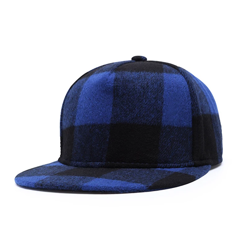 Cap Men Snapback Hip Hop Hat Flat Bill Hat Adjustable Cotton Plaid Sports Outdoor Accessory (9)