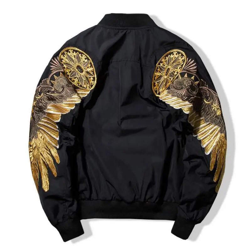 

Jacket men 2019 new Top Quality Spring Bird Wings Embroidery Baseball Jacket Stand Collar Plus Size 3XL Bomber Coat Chaquetas