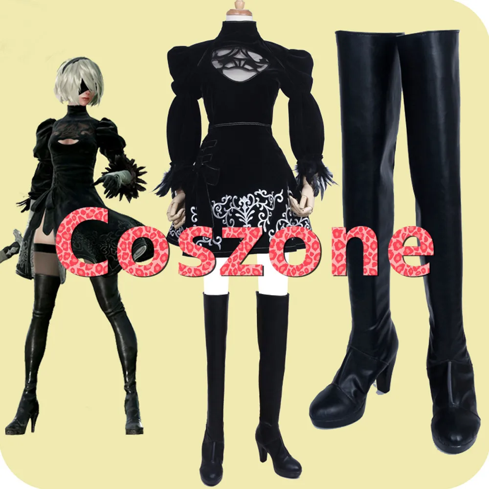 NieR Automata 2B YoRHa No.2 Type B Black Shoes Cosplay Boots  (2)