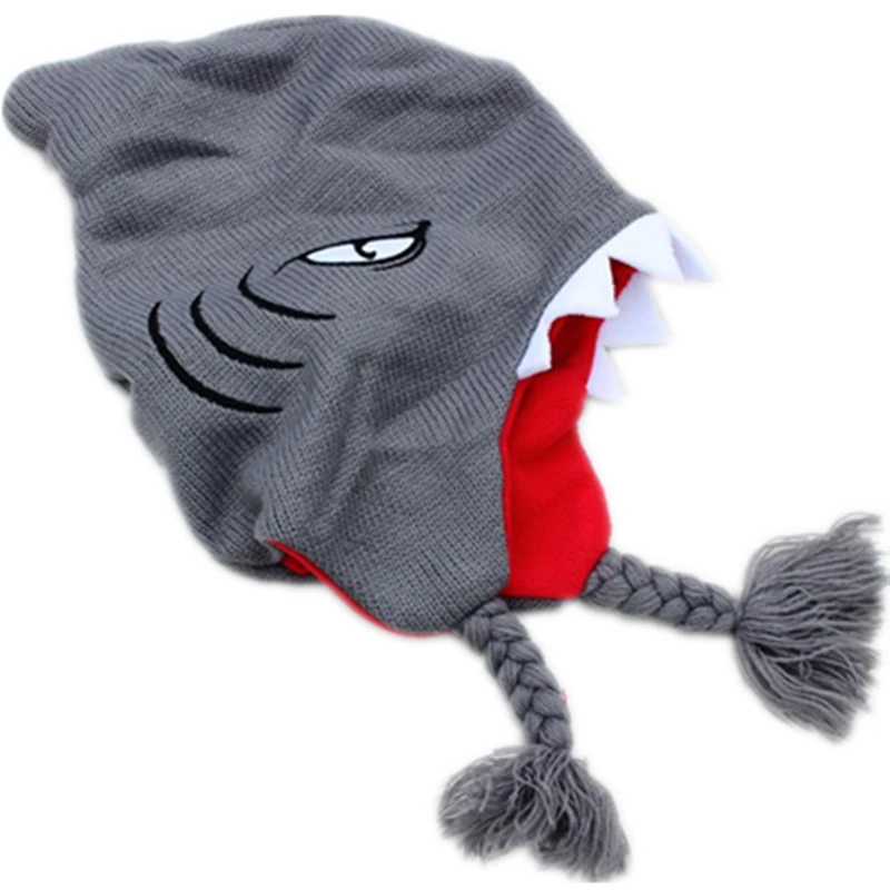 

Cartoon Ocean Killer shark Cotton knitting winter Warm thick plush hat kid Animals Soft Cosplay Shark Caps Fleece Lining Beanies