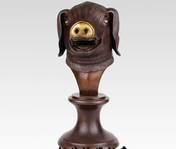 

15'' China Bronze Famous Feng Shui Twelve Zodiac Pig Animal Head Statue