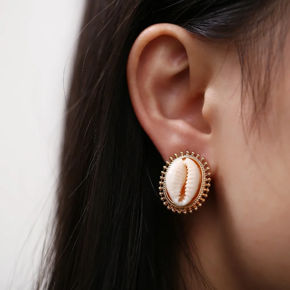 

Shell Earrings Natural Shell Gold/Silver Cowrie Women Best Friend Cowry Seashell Earrings Bohemian Jewelry