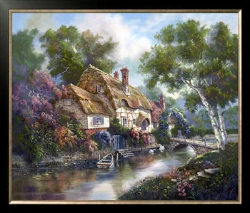 

Diamond mosaic full diamond embroidery beads Tree woods Cottage boat diamond cross stitch crystal Square diamond sets unfinish