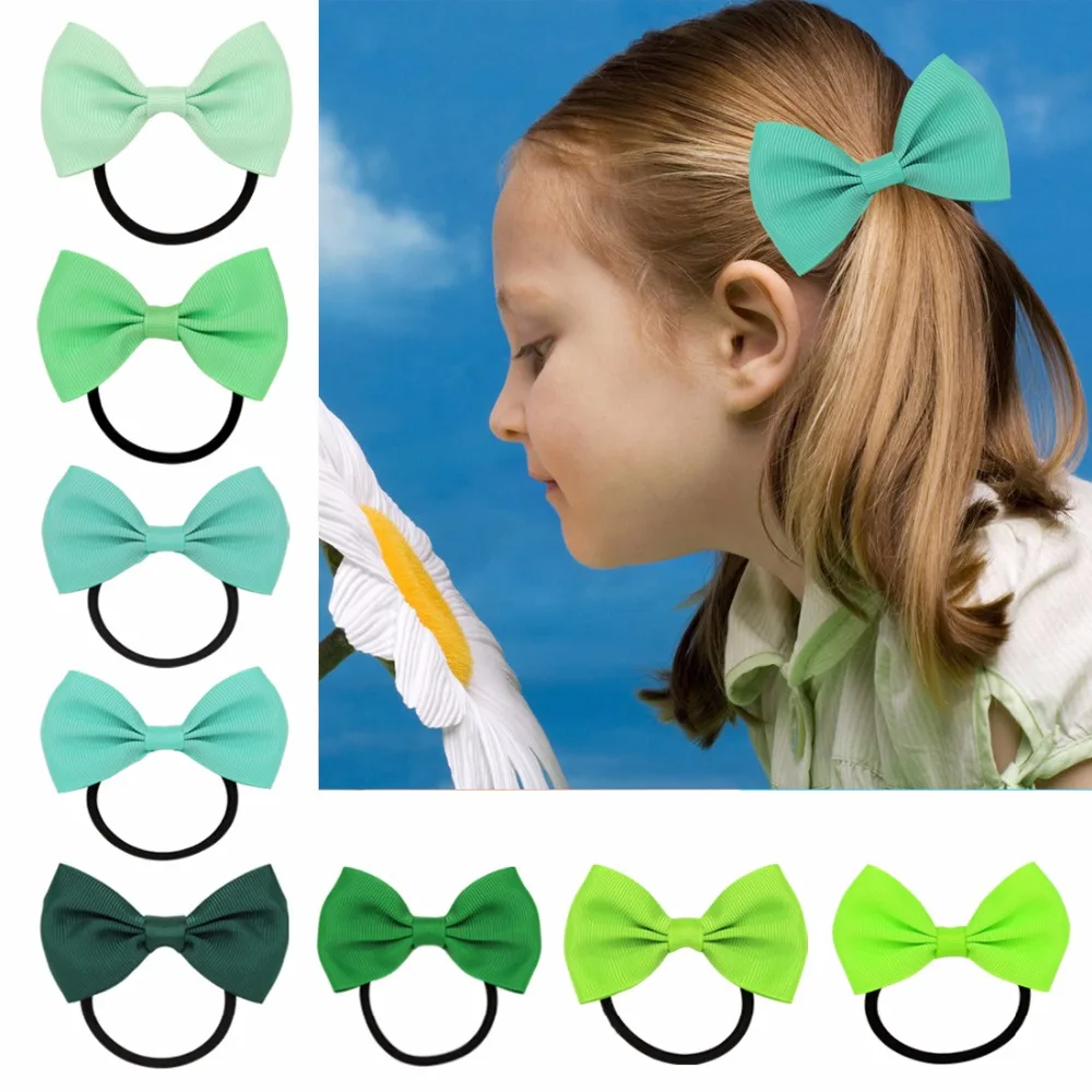 

Solid Cheerleading Ribbon Bows Grosgrain Cheer Bows Tie With Elastic Band For Baby Girls Children Hairbows Hair Rope 8pcs/lot