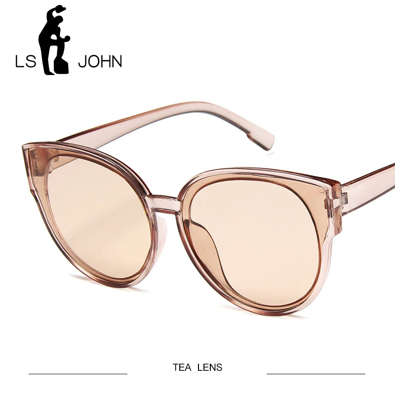 LS JOHN Vintage Sunglasses Women Cat Eye Sunglasses Sexy Summer Red Sun Glasses for Female Brand Designer Eyewear UV400 - Цвет линз: TEA