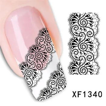 

Drop Shipping New 3D Black Lace Flower Design Nail Art Stickers Decals For Nail Tips Decoration Tool XF1340