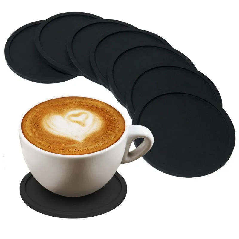  TEENRA 8Pcs Black Silicone Drink Coaster Placemats For Table Mats For Dinner Table Placemat Silicon