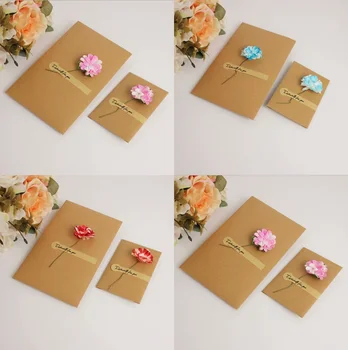 

20 X Brown DIY Kraft Paper Party Envelopes Invitation Card Festival Greeting Card ( envelope+kraft paper+flower+writings tag)