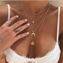 boho Moon Bell круглая подвеска женское колье Золотое длинное ожерелье чокер ювелирные изделия Bijoux Femme Joyas mujer колье ras du cou