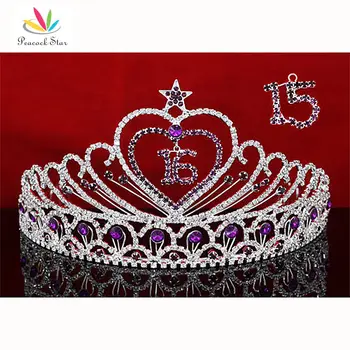 

Peacock Star Sweet 15 & 16 Birthday Crystal Purple Heart Star Quinceanera Tiara CT1524