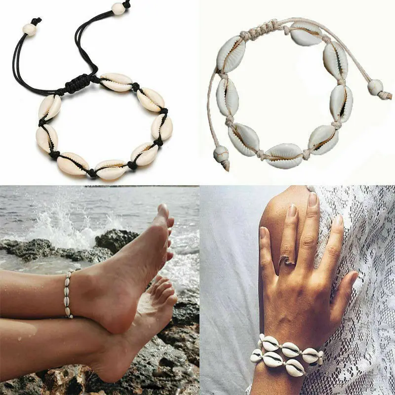Женский Пляжный браслет с кисточками для ног Cowrie Sea shelles Морской на щиколотке Бохо
