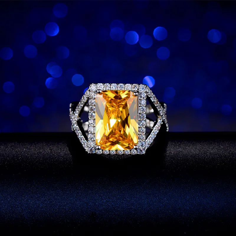 Pera Роскошные Большие массивные квадратные кубические циркония желтый камень проложить серебряный цвет ювелирные изделия Модные вечерние женские кольца R056