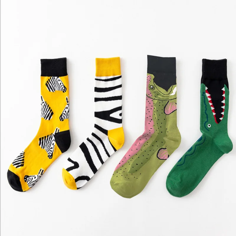 

Men Fashion Printing Cartoon Crocodile Shark Zebra Dog Sloth Koala Flower Bird Colorful Hip Hop Socks Soft Comfort Cotton Socks
