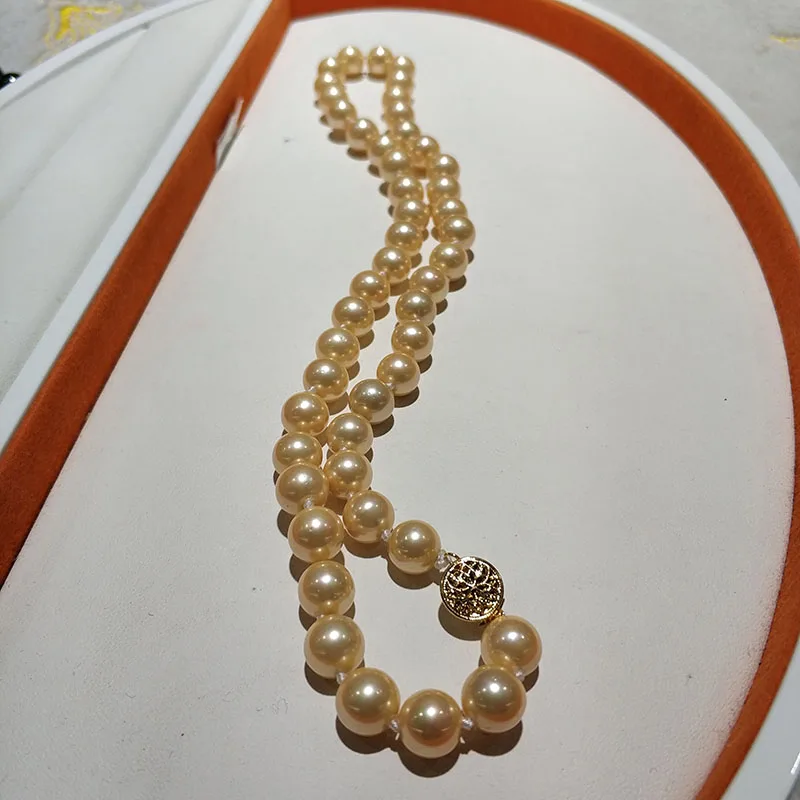 JYX жемчужное ожерелье, ювелирное изделие, 8-8,5 мм, круглый золотой цвет, Морская раковина, жемчужное ожерелье, 18 дюймов, с высоким блеском, ожерелье
