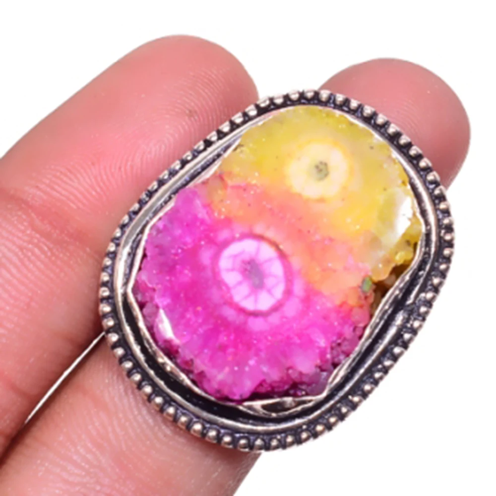 

Multi Color Solar Quarts Ring Silver Overlay over Copper , USA SIZE:8.75 , R4558