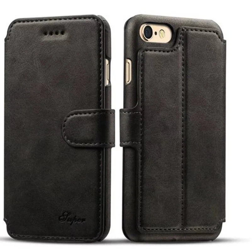 black Для IPhone 6 P 6s плюс крышка из телячьей кожи Текстура кошелек из искусственной кожи телефон сумка держателей карт основа - Цвет: black