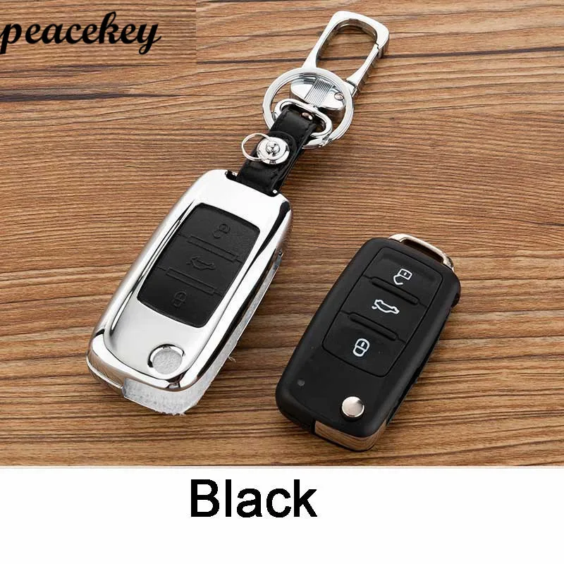 

peacekey Zinc Alloy Leather Car Key Cover Case For Skoda Octavia A5 1 2 3 Fabia Superb Rapid Citigo Yeti For Volkswagen VW Jetta