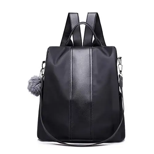 

Women Backpack Waterproof Nylon Anti-theft Rucksack Shoulder Bags 2 Ways Convertible Rucksack Schoolbags With Hair Ball Pendant
