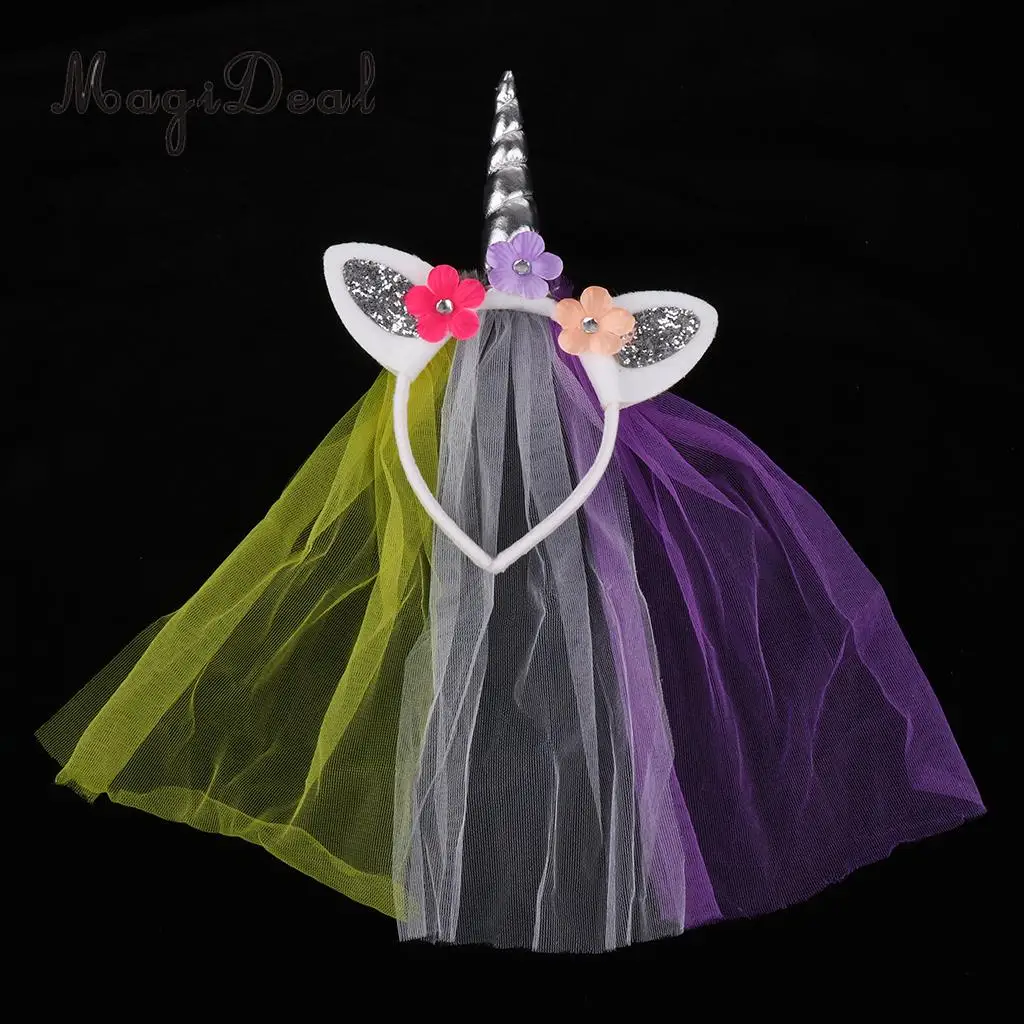 MagiDeal Unicorn Rose Flower Veil Headband Costume Cosplay Party Fancy Dress for Birthday Baby Shower Christmas Halloween Decor