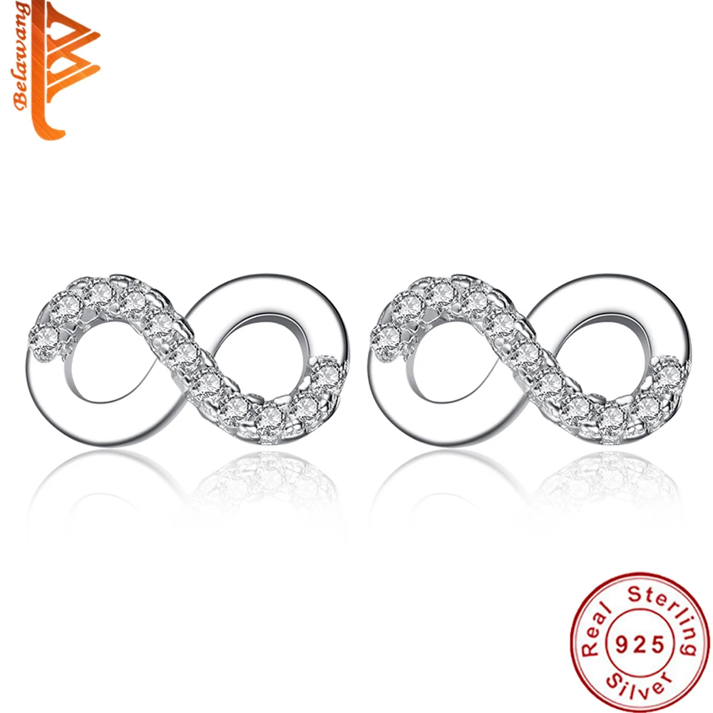 

Authentic 925 Sterling Silver Double 8 Infinity Stud Earrings For Women Jewelry Wedding Valentine's Day Gift
