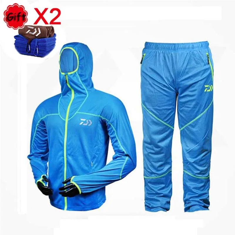 

Long Sleeve Fishing Clothing Sets Men Breathable Spring Summer Outdoor Sportswear Quick Dry Fishing Jacket Pants Free Towel