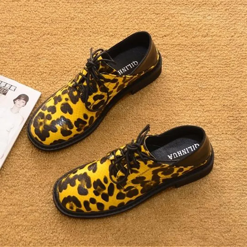 

Women's shoes Large size 40 leopard Patent leather loafers Blue, yellow casual Flats Spring flat women shoe Oxford shoes