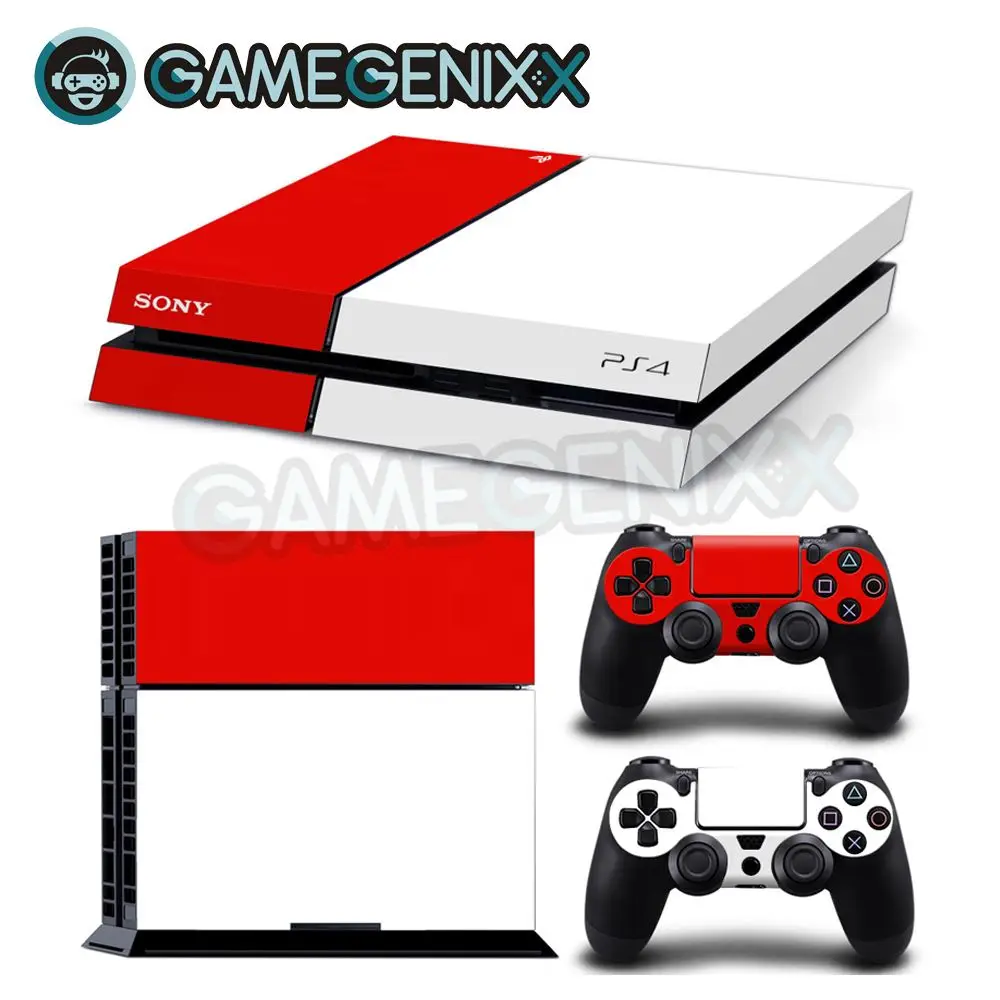 GAMEGENIXX стикер кожи виниловая наклейка для консоли PS4 и 2 контроллеров-красный белый на заказ