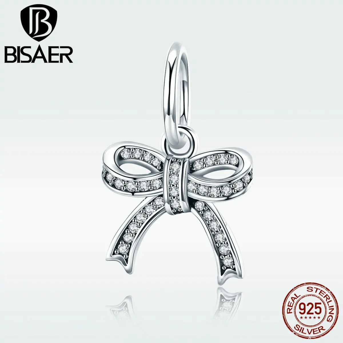 Серебряные Подвески с бантиком BISAER сверкающие из чистого кубического циркония