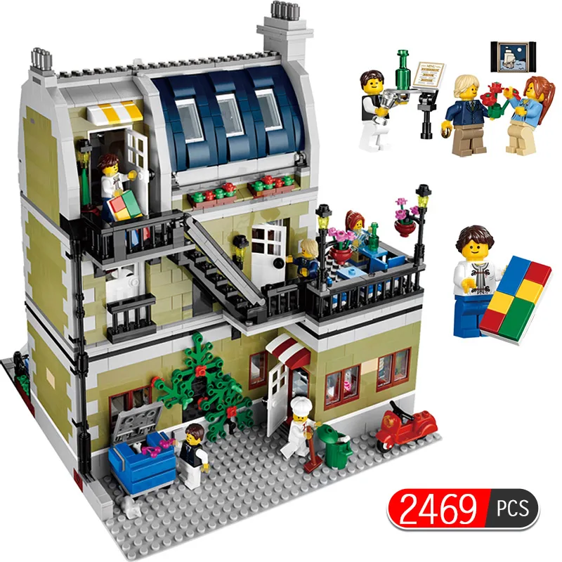 

Large Parisian Restaurant Model Building Blocks Compatible LegoINGLY Creator City 10243 Mini Set Figures Bricks Toys for Kids