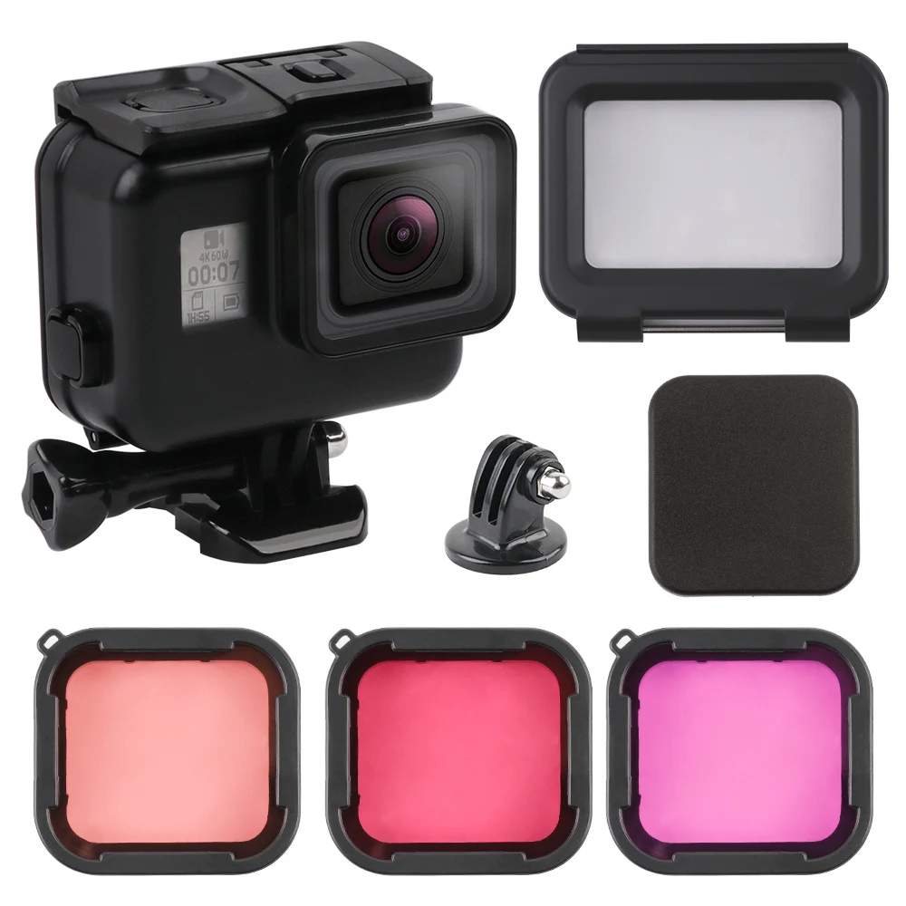 60 M تحت الماء الغوص مثبت مضاد للماء حالة + الغوص اللون عدسة مجموعة مرشح ل GoPro بطل 5 6 7 الأسود كاميرا من جو برو اكسسوارات