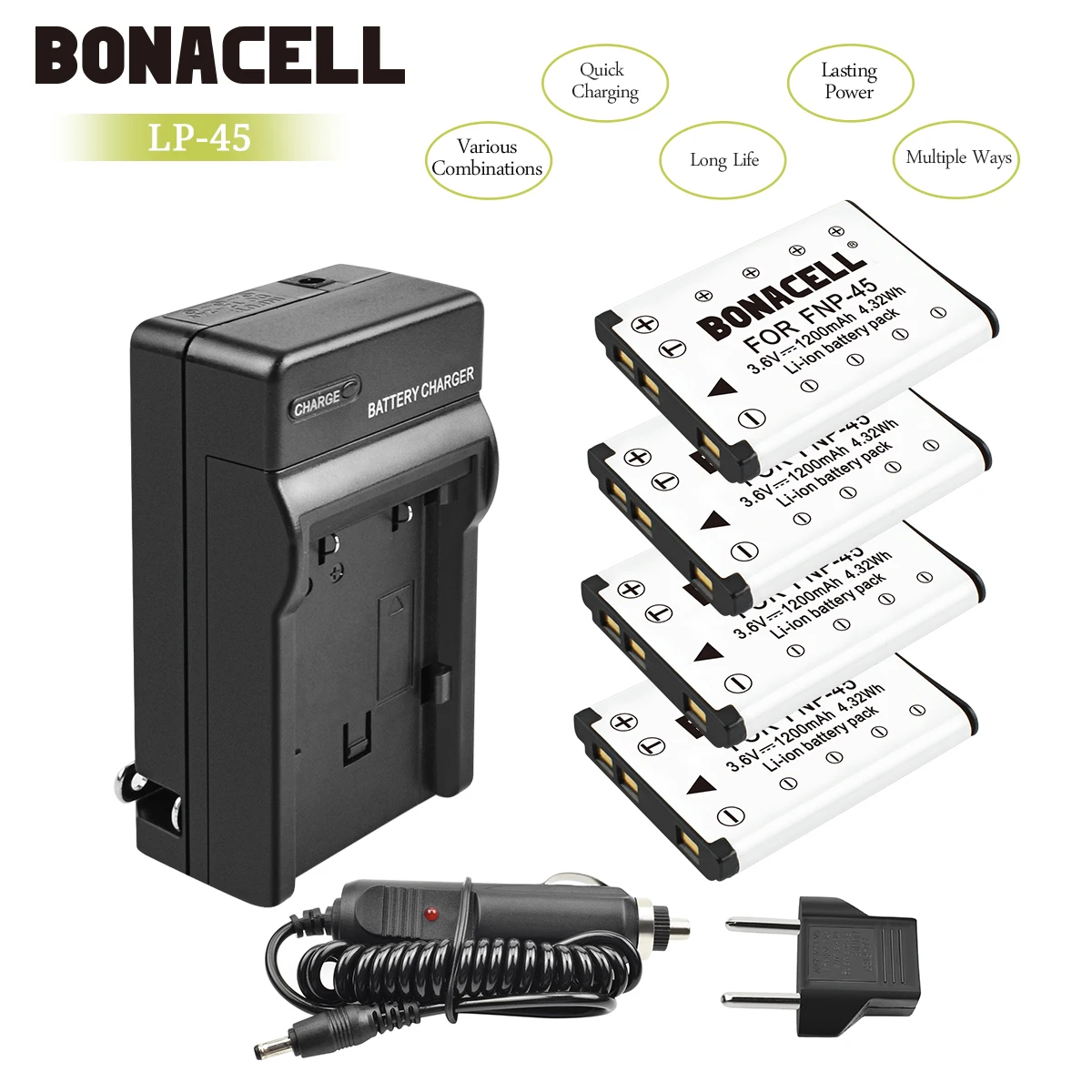 Bonacell Li-40B Li ion аккумулятор 40B 42B Батарея+ Зарядное устройство для цифровой камеры Olympus Li-42B NP-45 для Nikon EN-EL10 D-Li63 D-Li108 NP-80 CNP80 KLIC-7006 L50 - Цвет: 4X Battery Charger