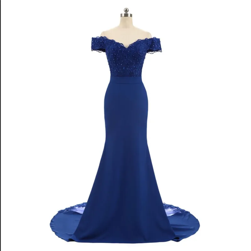 Новое поступление розовый V образным вырезом Кепки рукав Винтаж кружевное платье с аппликацией, с бусинами, в стиле русалки, платье подружки невесты, платья вечерние платья Праздничное платье - Цвет: royal blue