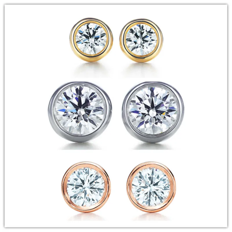 

1:1 Tiff sterling silver 925 European and American classic simple style round zircon series fashion ladies earrings holiday gift