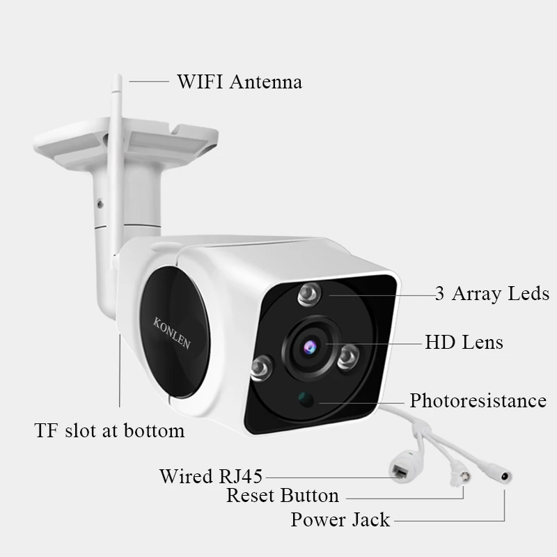 KONLEN 1080P Full HD аудио камера безопасности открытый Wifi Camhi IMX323 Пуля IP Cam Surveillan CCTV 2MP ночное видение водонепроницаемый