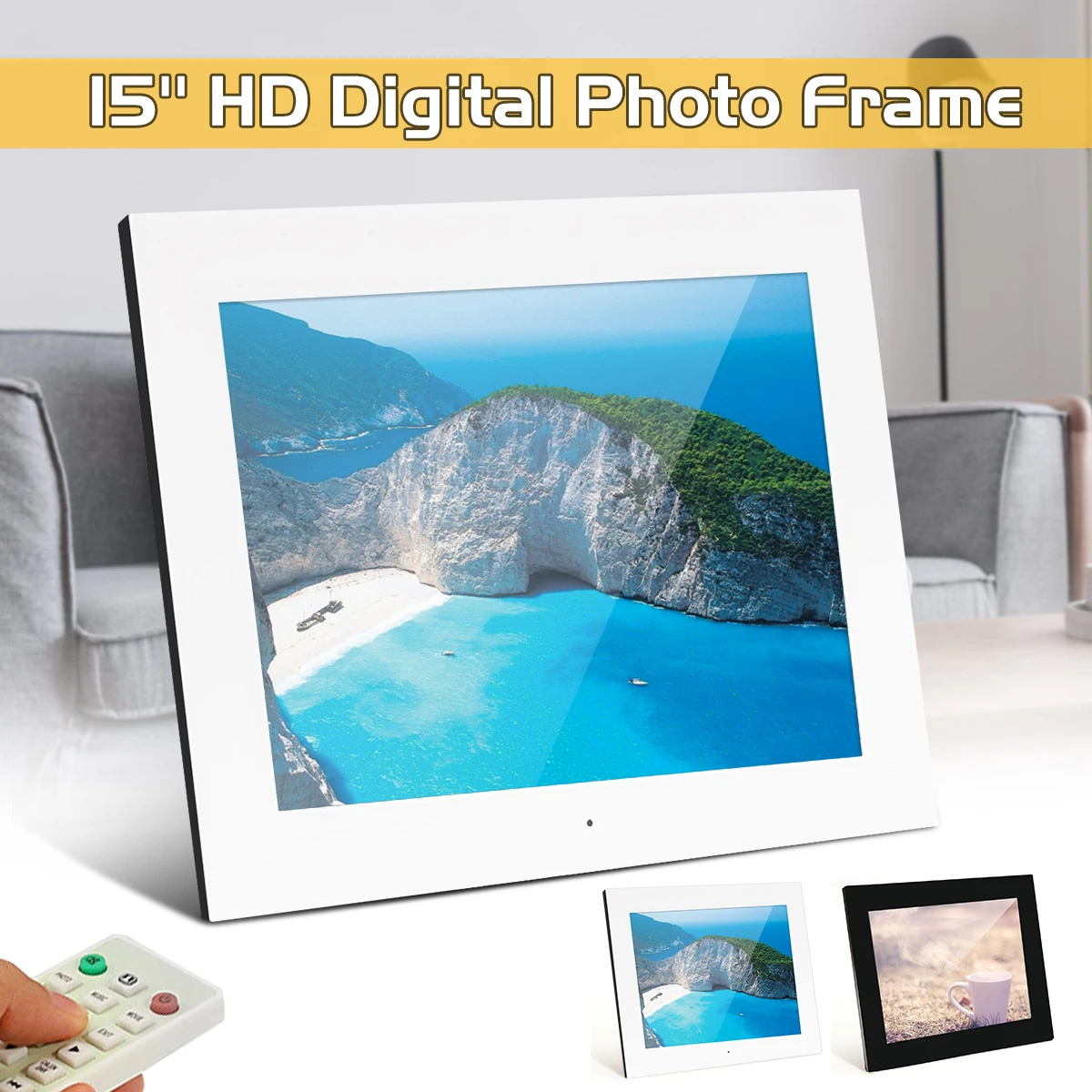 

15 inch LCD Screen HD Digital Photo Frame Slideshow Picture Frame Video MP3 Player Music Speaker SD Card Reader Alarm Clock
