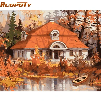 

RUOPOTY Frame Village Autumn DIY Painting By Numbers Modern Acrylic Paint On Canvas Painting For Home Wall Art Decor 40x50cm