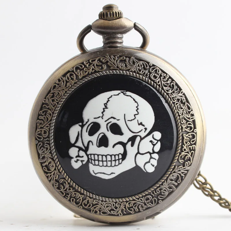 Wholesale Black White Skull Retro Large Pocket Watch Necklace Vintage