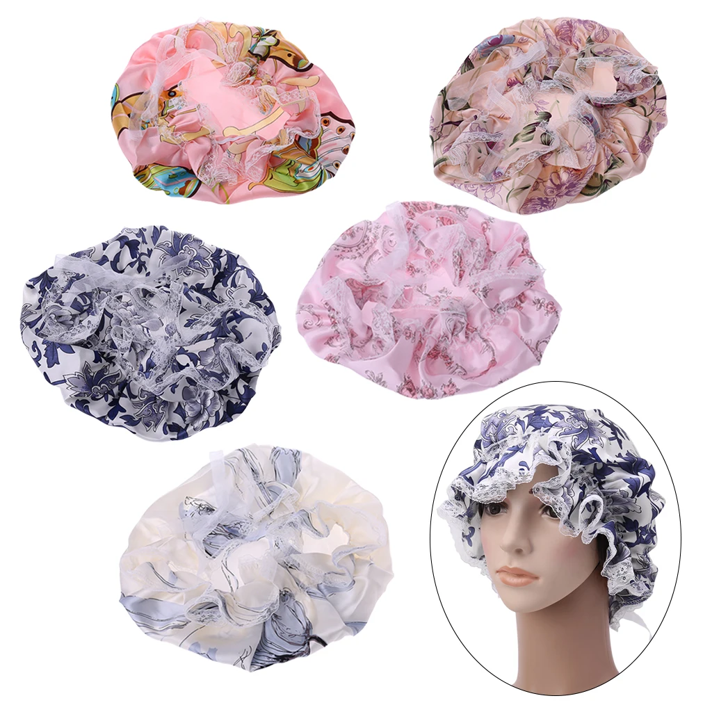 

Silk Lace Night Sleep Cap Hair Hat Head Cover Wide Band Adjust Elastic For Women